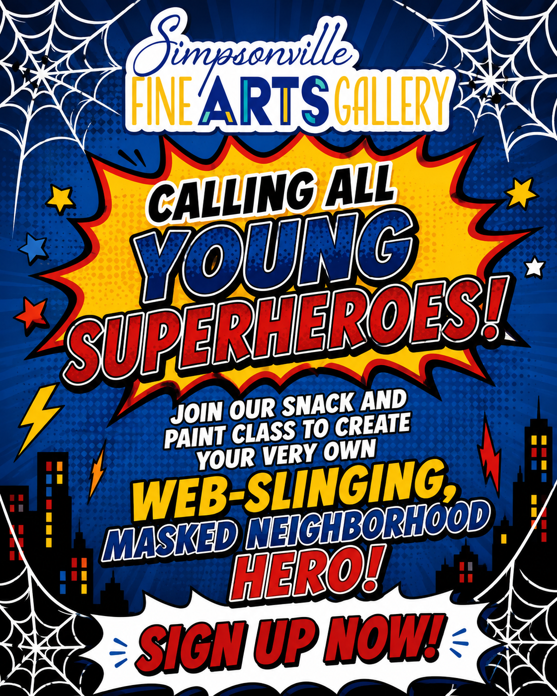 Simpsonville Fine Arts Gallery- Kids Snack & Paint Class, Superheros